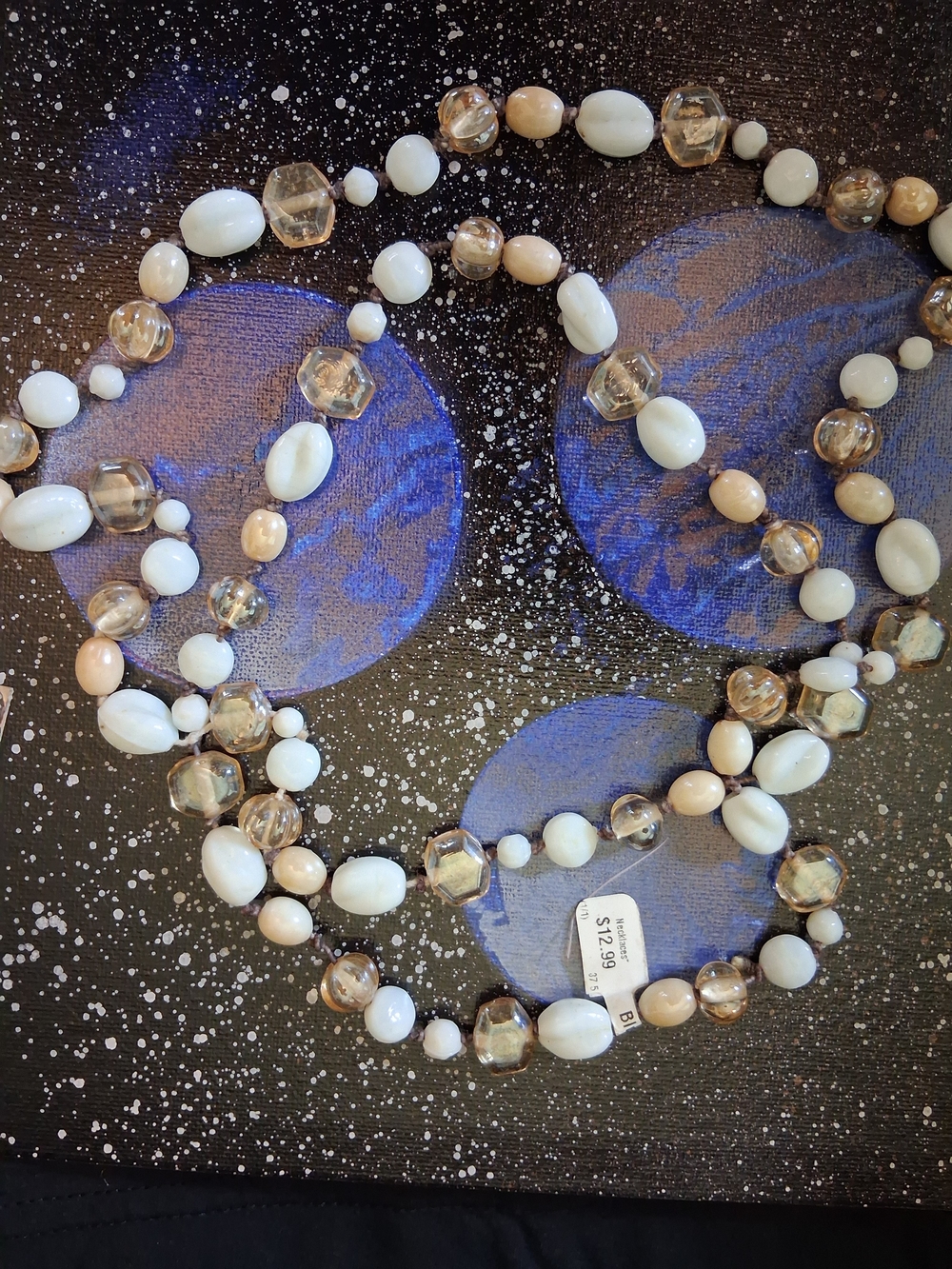 Beaded Multi-Tone Necklace - White & Champagne